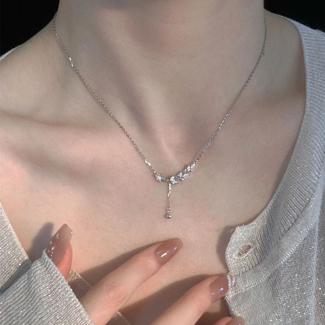 S Pure Silver Safety Necklace For Women, Niche Design, Exquisite And Versatile Temperament, Wheat Tassel Collarbone_ipsvogv.com