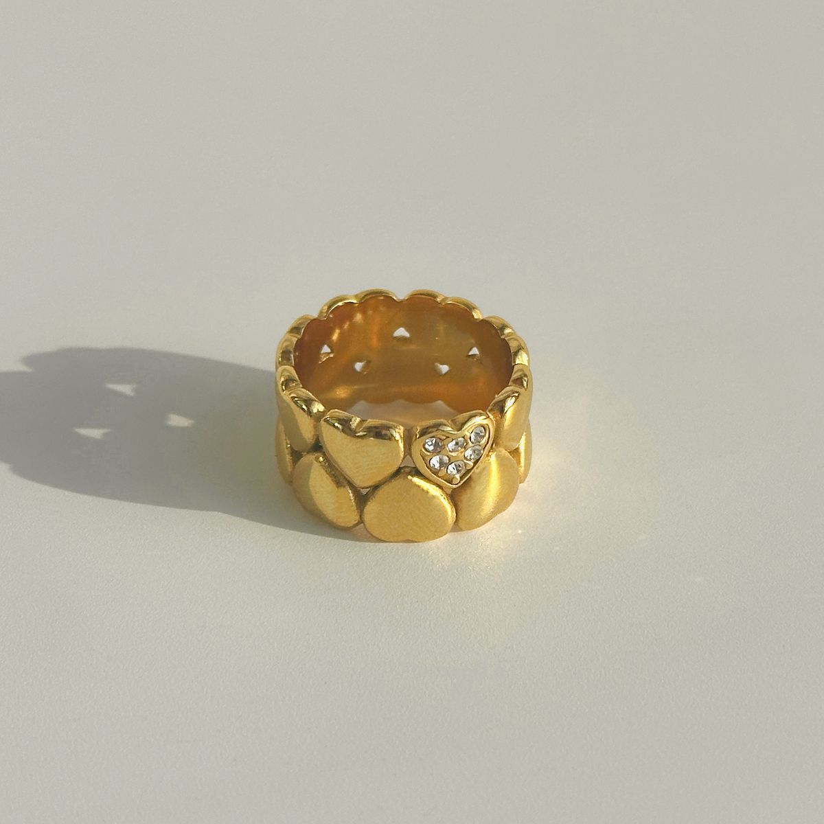 Unisex Real Gold Electroplated Titanium Steel Valentine's Day Love Zircon Pattern Ring_ipsvogv.com