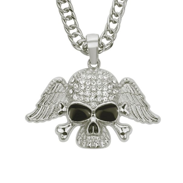 Hip Hop Exaggerated Accessories Men's Diamond-Studded Winged Skull Pendant Trendy Street Necklace_ipsvogv.com
