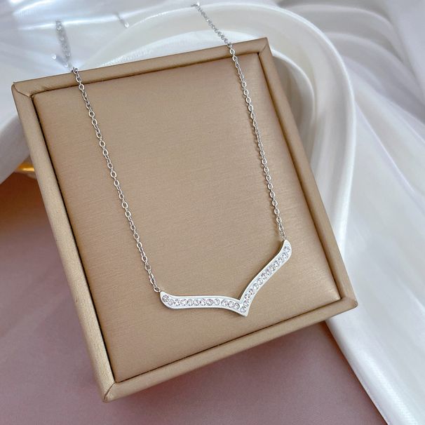 【 Full Body Titanium Steel 】 Extremely Simple Wind Full Diamond Large V Furnace Genuine Gold Necklace For Women's Ins_ipsvogv.com