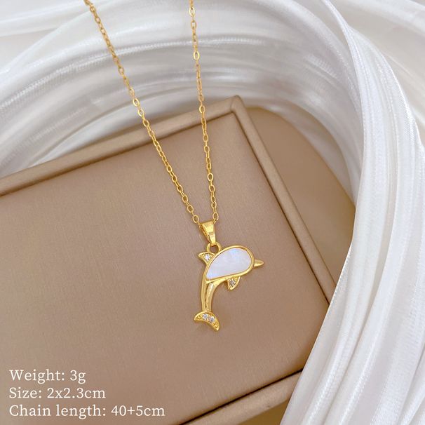 【 】 Shell Dolphin Light Luxury Charm Gorgeous Full Diamond Necklace Women's Versatile Clavicle Titanium Steel Chain 【 】 【 】 【 】_ipsvogv.com
