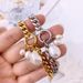 Women's Jewelry Set Fashion Spot Titanium Steel Jewelry Neutral Style Gold Plated Ring Hanging Special Shaped Pearl Metal Thick Bracelet_ipsvogv.com