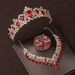 Crown headdress three piece set high end atmospheric red diamond birthday crown necklace earrings bride wedding dress evening dress jewelry_ipsvogv.com