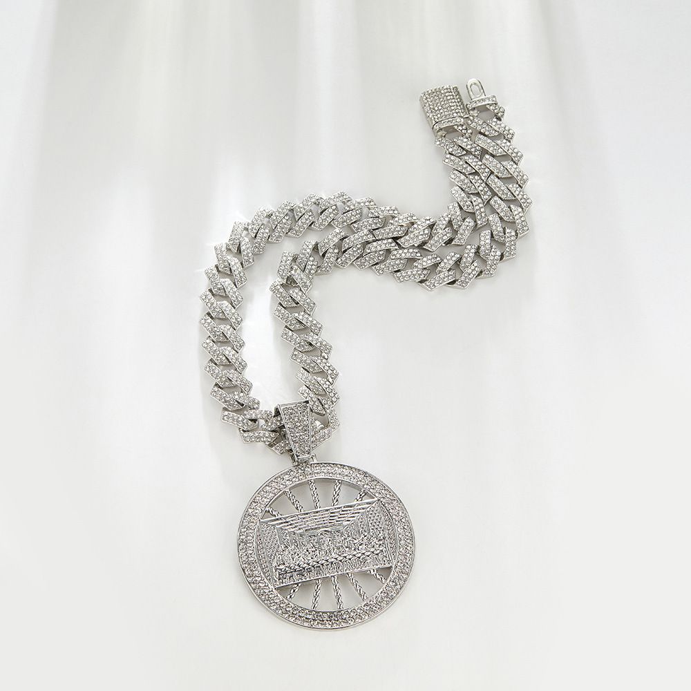 Jewelry hip hop Da Vinci round pendant with diamond personality Cuban chain accessories_ipsvogv.com