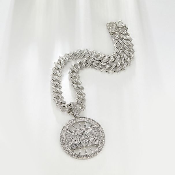 Jewelry hip hop Da Vinci round pendant with diamond personality Cuban chain accessories_ipsvogv.com