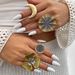 Color Blocking Geometric Compass, Leaf Personalized Layering, Vintage Moon Joint Ring, Ring_ipsvogv.com