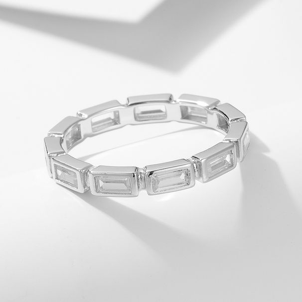 Women's Jewelry S925 Sterling Silver Geometric Rectangular Zircon Ring Stacking Personality All Match Ring_ipsvogv.com