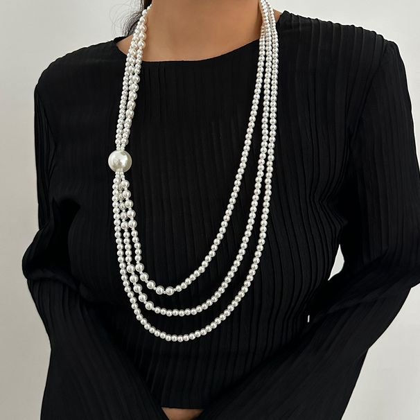 Temperament Baroque round bead long necklace Retro pearl beaded multi layer sweater chain jewelry_ipsvogv.com