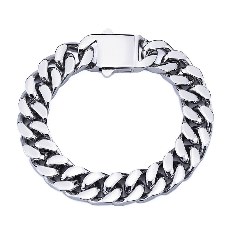 Four-Sided Polished Hip-Hop Titanium Bracelet Men's Simple Stainless Steel Jewelry Cuban Chain Accessories_ipsvogv.com