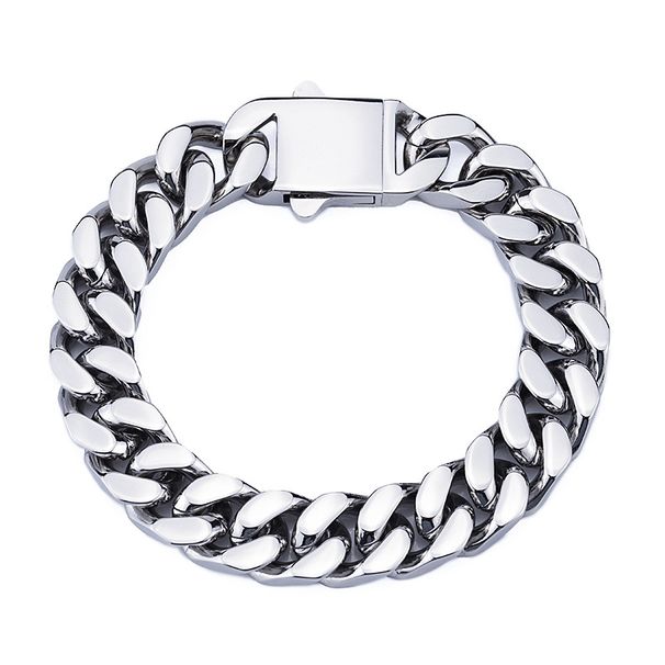 Four-Sided Polished Hip-Hop Titanium Bracelet Men's Simple Stainless Steel Jewelry Cuban Chain Accessories_ipsvogv.com