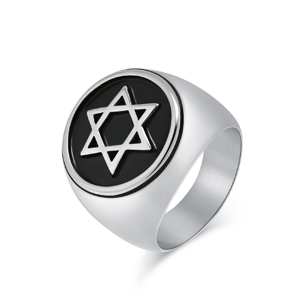 Retro six pointed star titanium steel ring men's personality niche Solomon seal ring high end_ipsvogv.com