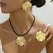 Ins niche women's earring necklace set, pleated floral ring, versatile long collarbone chain_ipsvogv.com