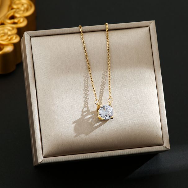 Four Claw Single Diamond Super Sparkling Zircon Light Luxury Style Titanium Steel Necklace With Feminine Temperament And_ipsvogv.com