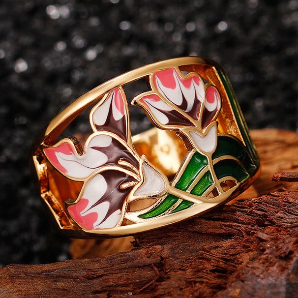 Cao Shi Fashion Trend Ins Copper Gold Plated Drip Oil Pattern Hip Hop Ethnic Style Ring_ipsvogv.com