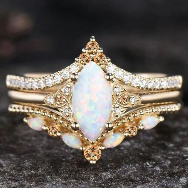 alloy Inlaid Horse Eye Australian Treasure Rose Gold Three Piece Women's Fire Color Set Ring Women_ipsvogv.com