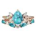 Sanjie Bohemian Fashion Water Drop Pair Light Luxury Diamond Set Turquoise Personalized Design Ring_ipsvogv.com