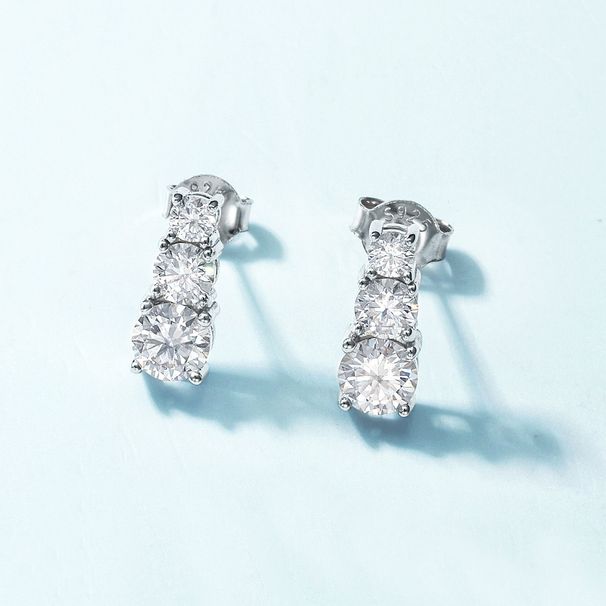 Dazzling Three Diamond Moissanite Earrings S925 Silver Long Moissanite Earrings Light Luxury Atmosphere All Match_ipsvogv.com