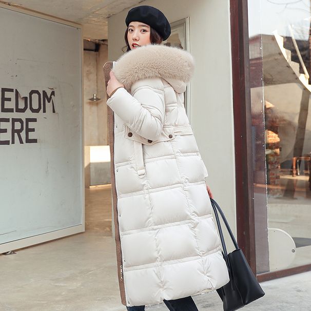 Women's Clothing Winter New Cotton Jacket Large Fur Collar Medium Length Slim Belt Slim Temperament Down Cotton Jacket Women's Jacket_ipsvogv.com