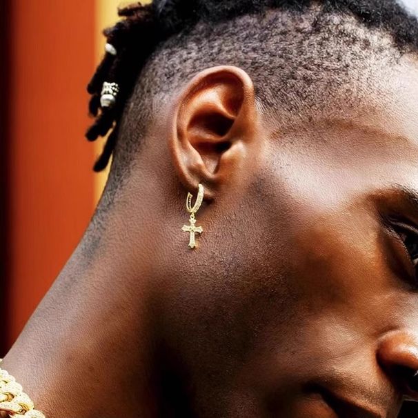 Men's Jewelry K Luo Heart Cross Earrings Cross Group Inlaid With Diamonds Round Couple Earrings Hip Hop Trend Men And Women Earrings_ipsvogv.com