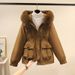 Women's Clothing Horn button parka women's autumn and winter new slim down cotton jacket fashionable plus velvet thick fur coat_ipsvogv.com