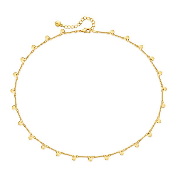 Copper Plated K Real Gold Color Preserving Necklace Handmade Plain Chain Round Rod Mixed Chain Minimalist Small Disc Clavicle Chain_ipsvogv.com