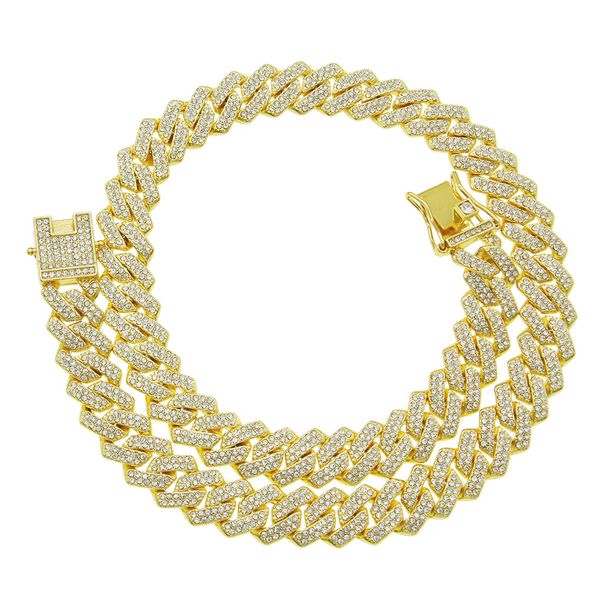 Hip hop style Cuban chain necklace for men and women full of diamonds, diamond shaped double rows of diamonds, trendy accessories necklace_ipsvogv.com