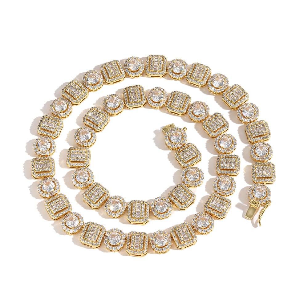 Men's Jewelry Copper Inlaid Zircon Necklace Round Square Mix Zircon Hip Hop Men's Tennis Chain Stacking Trendy Style_ipsvogv.com