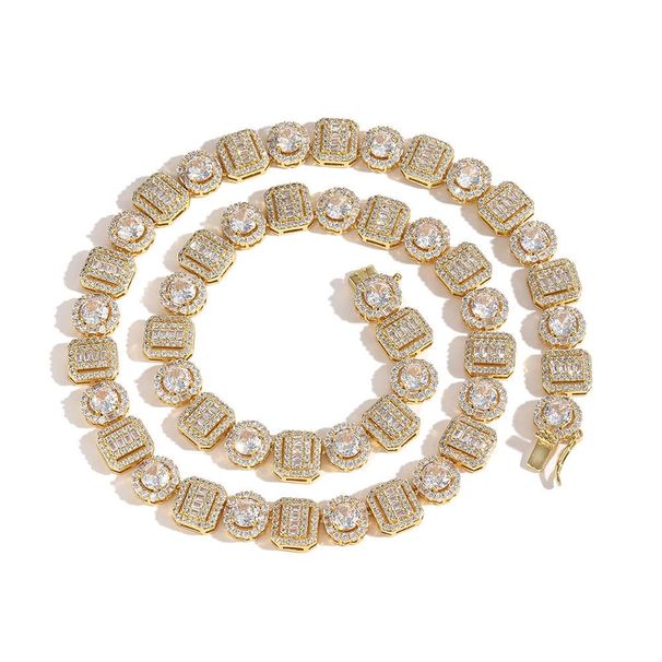 Men's Jewelry Copper Inlaid Zircon Necklace Round Square Mix Zircon Hip Hop Men's Tennis Chain Stacking Trendy Style_ipsvogv.com