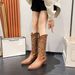 Women's Shoes Retro embroidered thread leather western cowboy boots women's 2024 autumn new pointed thick heel sleeve all match knight boots_ipsvogv.com