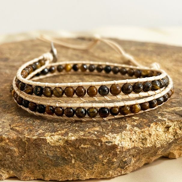 Bohemian Tiger Eye Stone Natural Stone Leather Rope Braided Bracelet Adjustable Simple All Match Couple Bracelet_ipsvogv.com