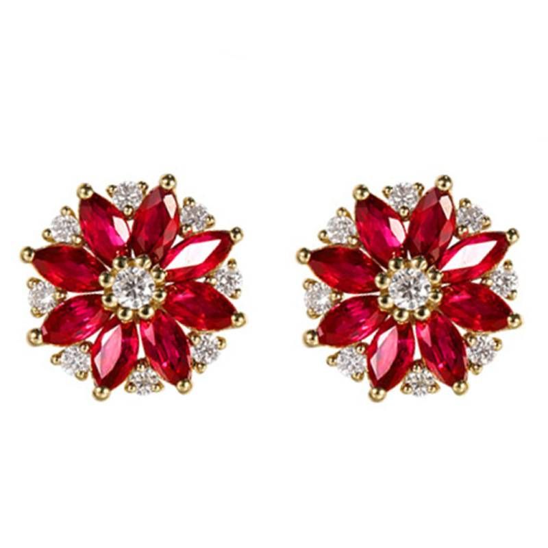 best Selling Sunflower Earrings Inlaid With Myanmar Pigeon Red Zircon Earrings Gold Diamond Earrings_ipsvogv.com