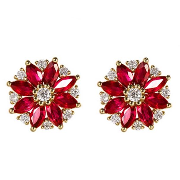 best Selling Sunflower Earrings Inlaid With Myanmar Pigeon Red Zircon Earrings Gold Diamond Earrings_ipsvogv.com