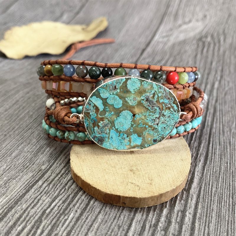 Retro Natural Ocean Stone Bracelet Beads Pure Handmade Natural Stone Woven Bohemian Bracelet_ipsvogv.com