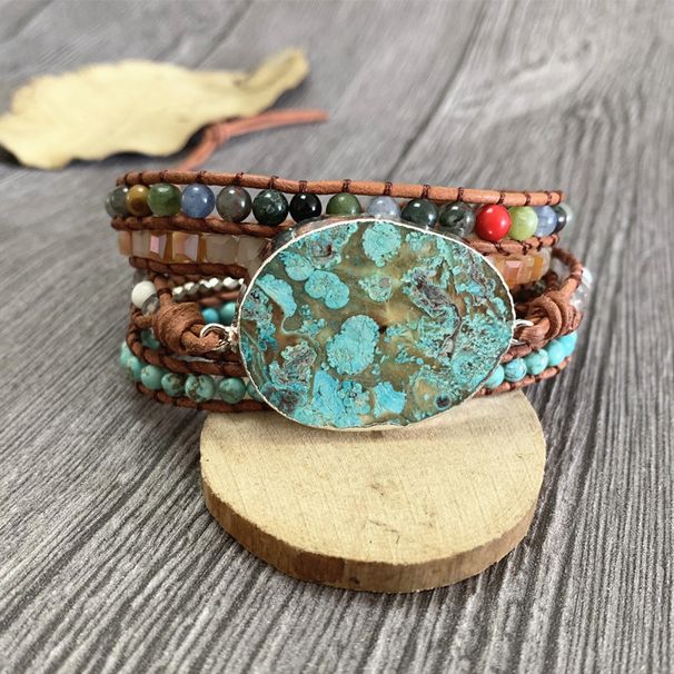 Retro Natural Ocean Stone Bracelet Beads Pure Handmade Natural Stone Woven Bohemian Bracelet_ipsvogv.com