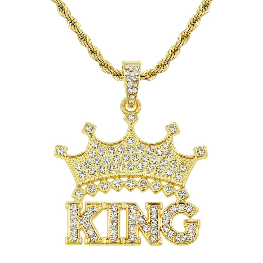 Full Diamond Crown Letter King Pendant Accessories Hanger Hip Hop Rap Street Dance Cool Necklace Jewelry_ipsvogv.com