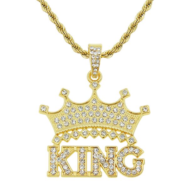 Full Diamond Crown Letter King Pendant Accessories Hanger Hip Hop Rap Street Dance Cool Necklace Jewelry_ipsvogv.com