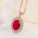 Live Proposal Flower Wedding Jewelry Set Four-Prong Red Diamond Ring Pendant Necklace_ipsvogv.com