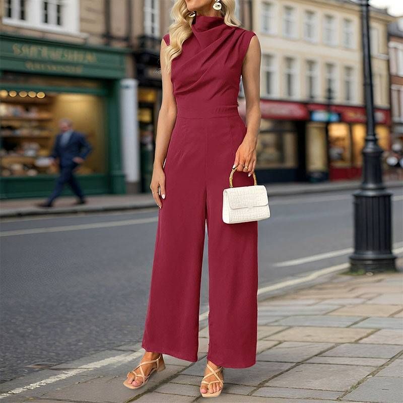 Women's Clothing sleeveless solid color swing collar jumpsuit_ipsvogv.com