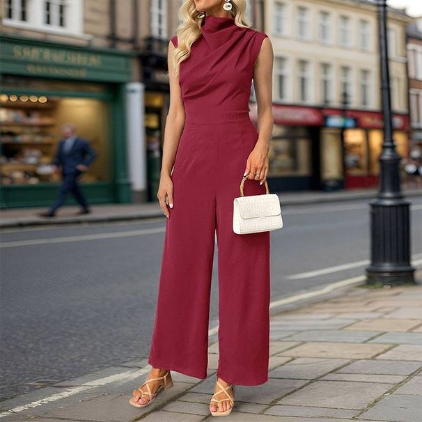 Women's Clothing sleeveless solid color swing collar jumpsuit_ipsvogv.com