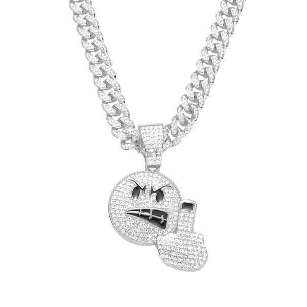 Emoji Angry Middle Finger Expression Full of Diamond Pendant Cuban Chain Personalized Hip Hop Trendy Necklace_ipsvogv.com