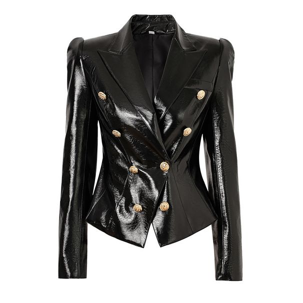 Women's Clothing autumn and winter new style black pu leather shiny shrug slim small suit waist waist temperament jacket top trend_ipsvogv.com