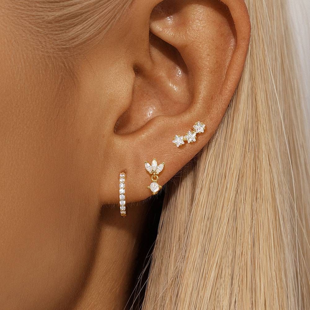Diamond-Encrusted Petal Stud Earrings - Light Luxury Minimalist Earrings For Women (Elegant Ear Accessories Set)_ipsvogv.com