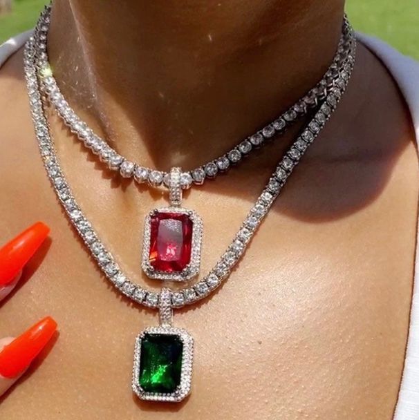 Micro-inlaid hip-hop pendant necklace movable simple ruby clavicle chain fashion jewelry choker_ipsvogv.com