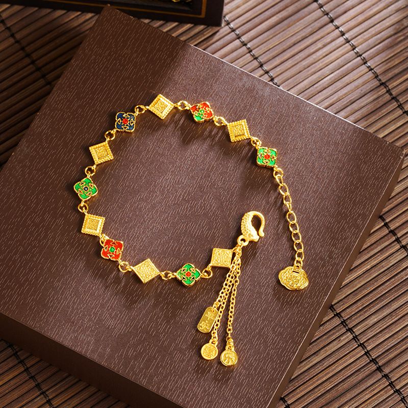 New Chinese Style Four Harmony Ruyi Square Sugar Sand Gold Bracelet Versatile High End Light Luxury Jewelry Yiwu_ipsvogv.com