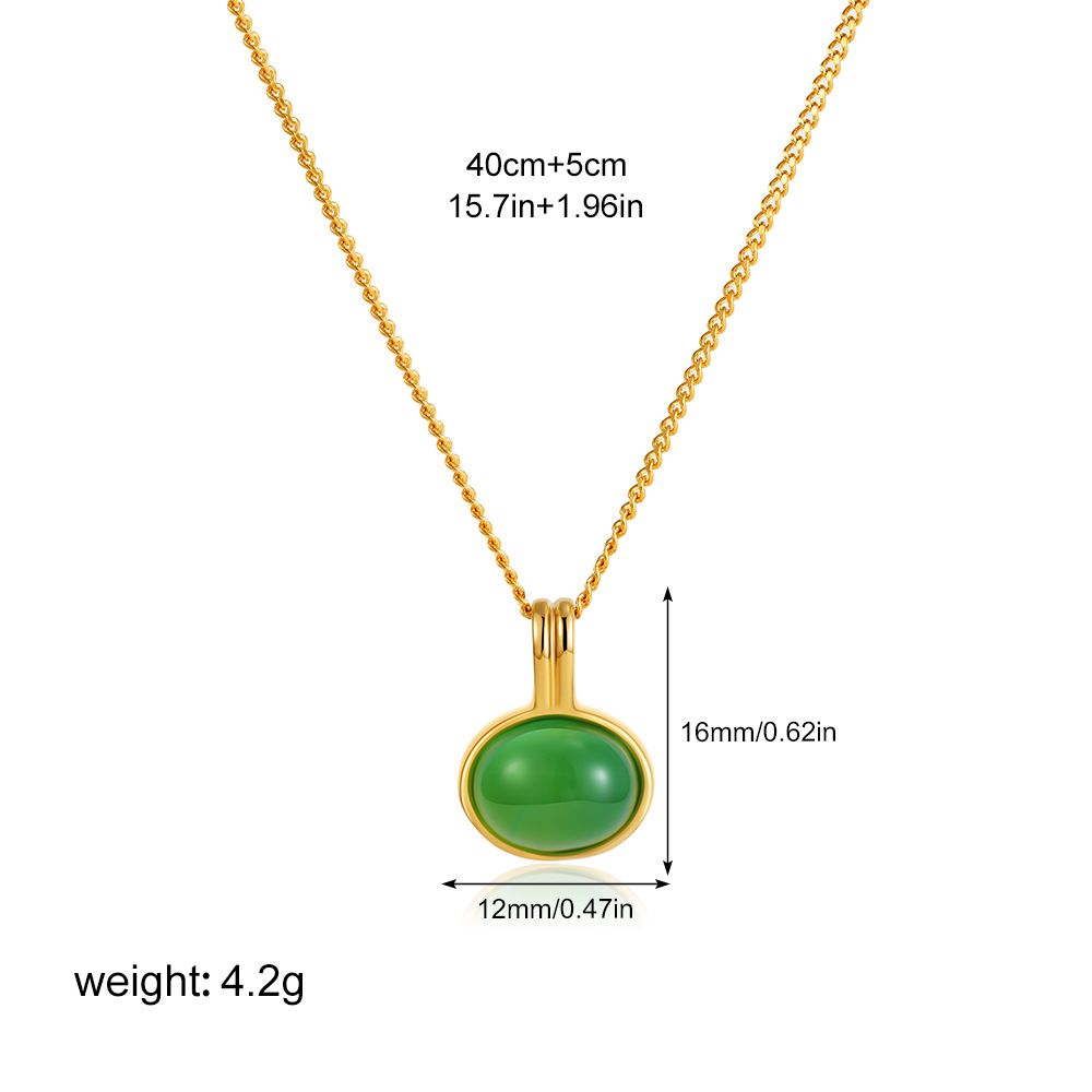 French Simple Clavicle Chain Copper Plated Maillard Tiger Eye Necklace Oval Pendant Necklace_ipsvogv.com