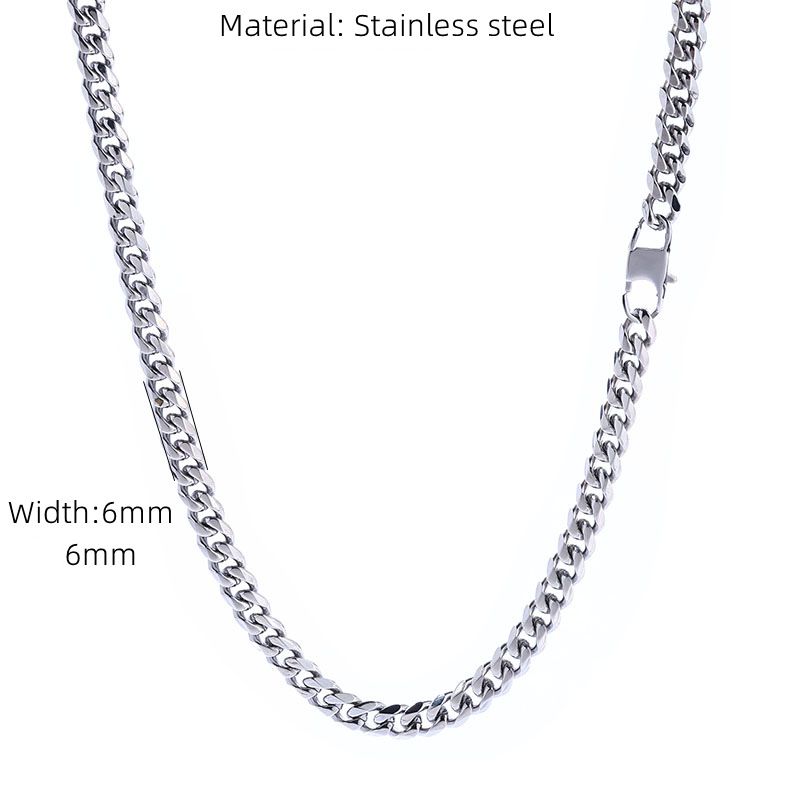 Men's Jewelry Six Sided Polished Cuban Chain Necklace Jewelry Stainless Steel Double Sided Snap Simple Plain Chain High End_ipsvogv.com