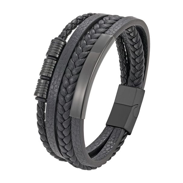 Leather Cord Stainless Steel Simple Woven Men's Multi-layer Bracelet_ipsvogv.com