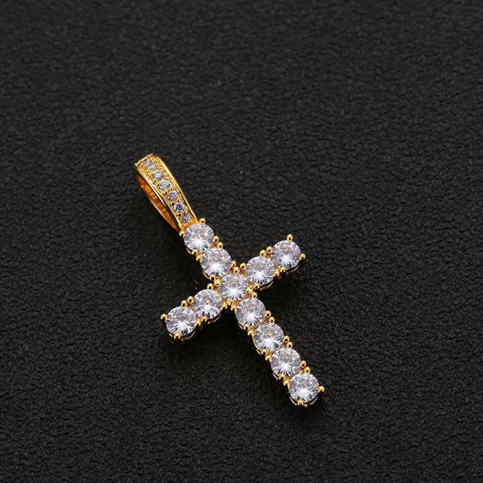 New Copper Inlaid Zircon Pendant Necklace Trendy Classic Punk Style Cross Choker_ipsvogv.com