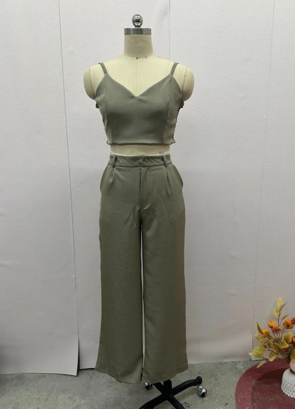 Women's Clothing sweet and spicy style sexy navel baring suspenders high waist wide leg pants suit for women_ipsvogv.com
