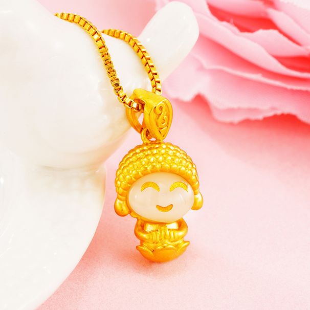 3D Hard Buddha Hotan Jade Pendant Feminine Temperament Imitate Gold Inlaid Jade Maitreya_ipsvogv.com